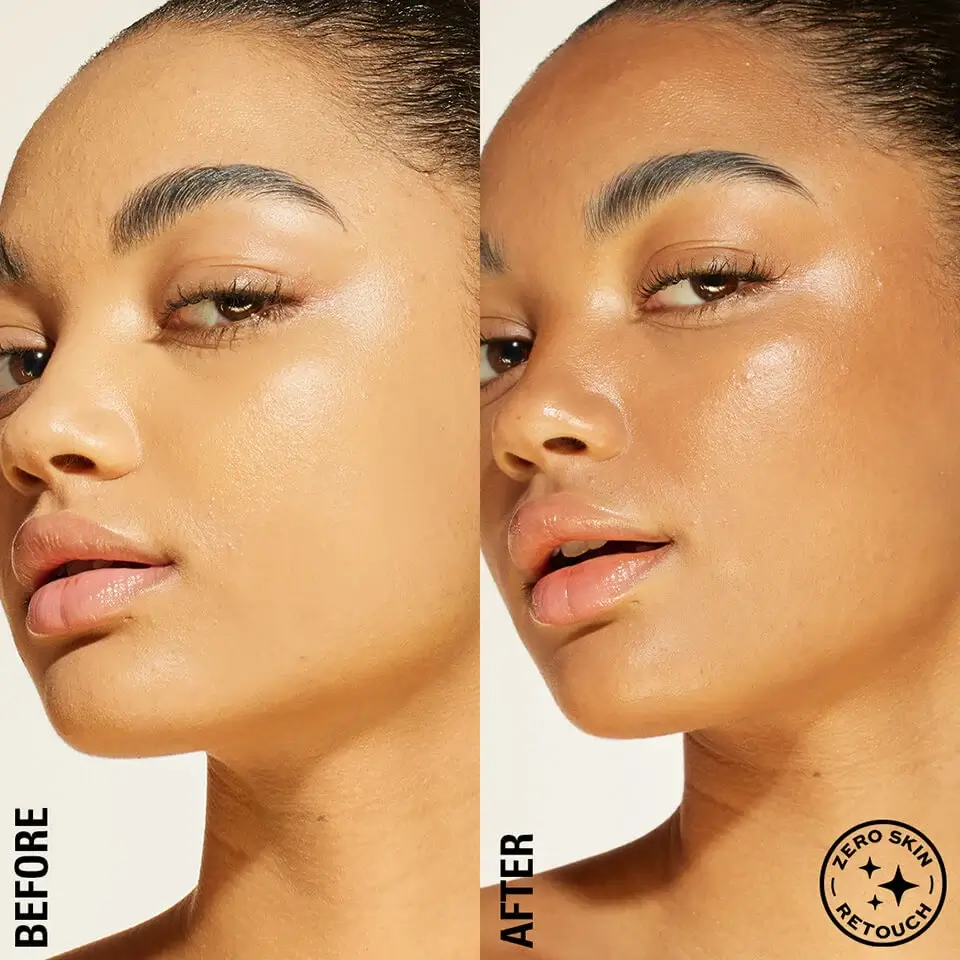 Before and After using bronzing drops no retouch